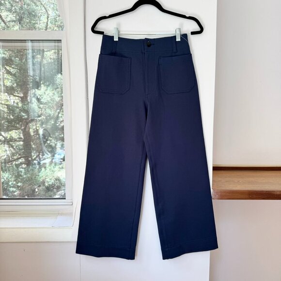 New Anthropologie Maeve Colette Ponte Crop Wide Leg Pants in Navy Blue 27 - Picture 3 of 11